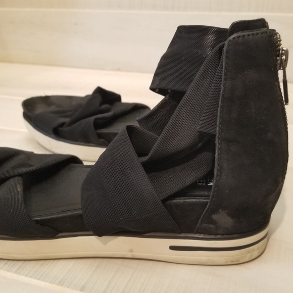 {9} Eileen Fisher Zanya Black Stretch Mesh Sneaker Leather Sandal - Picture 5 of 10